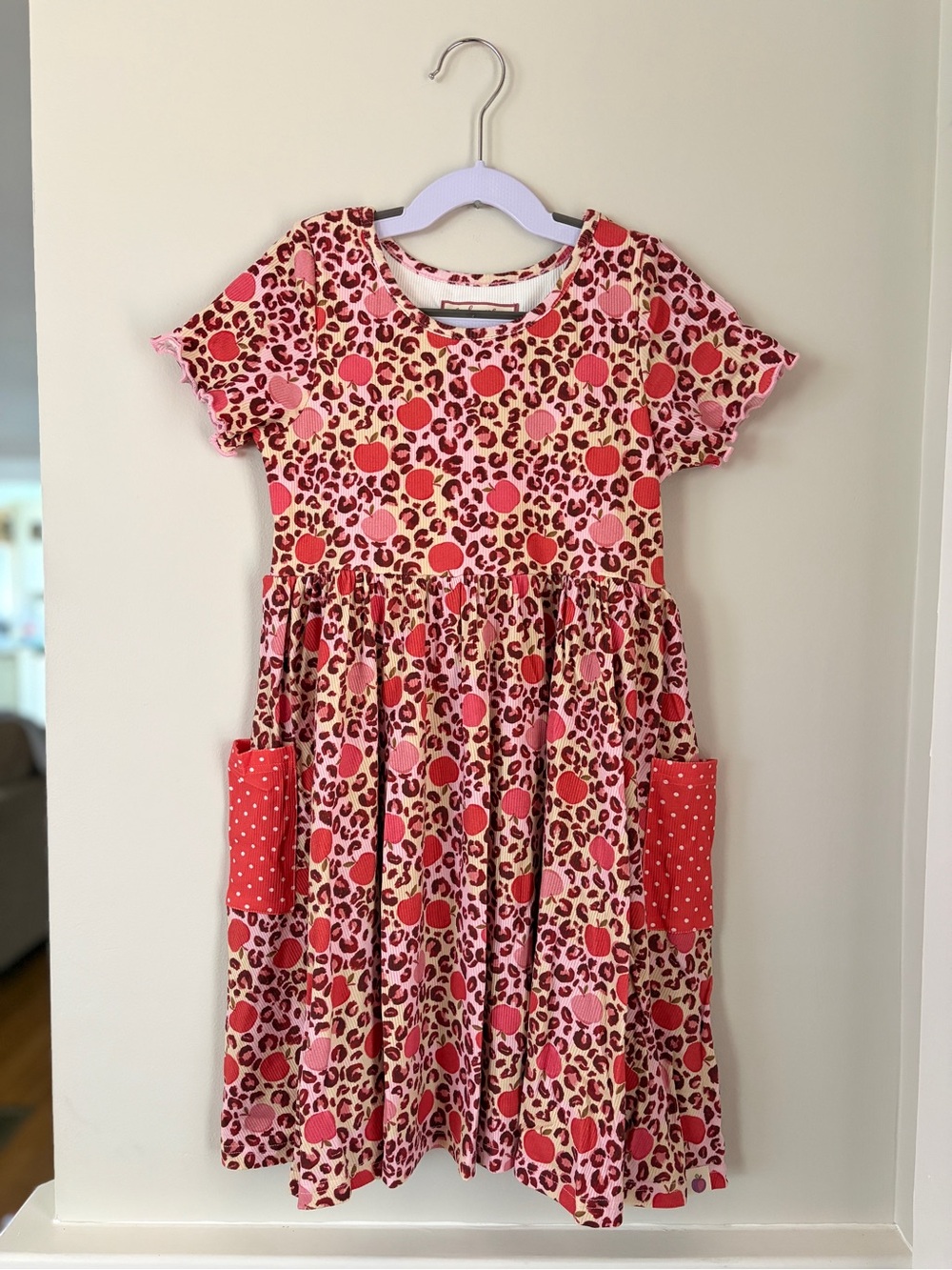 Girls Apples Leopard Print Dress with Pockets Back to School 8 Animal Print